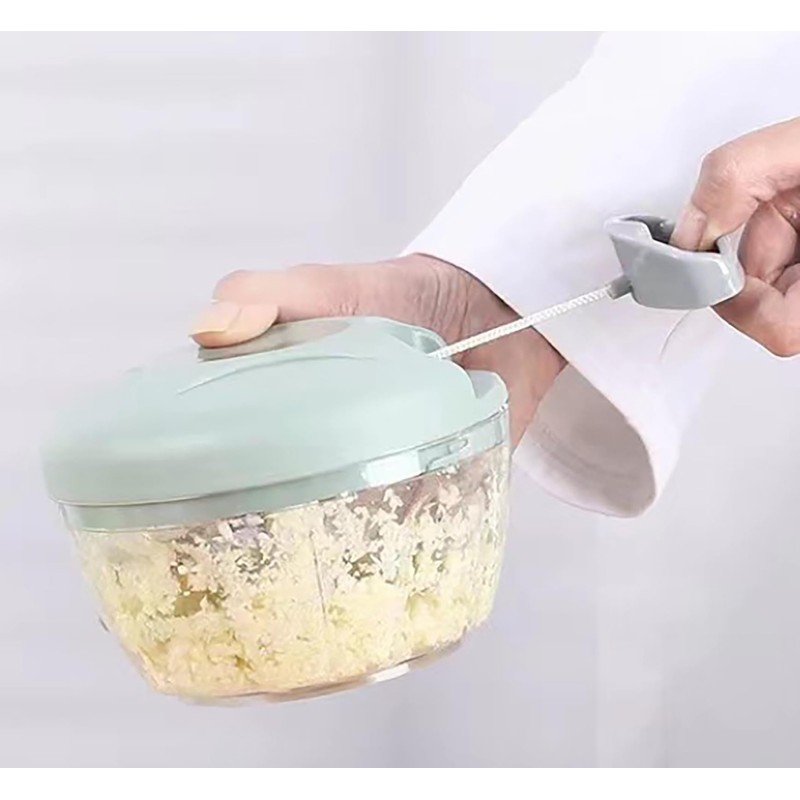 Manual Garlic Chopper, 500Ml Blue Cover ABS Resin Hand Pull