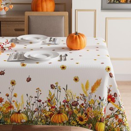 XCHI Fall Color Wild Flowers Pumpkin Tablecloth Rectangle Washable Table Covers for Home Party Decorations 60x84 Inch