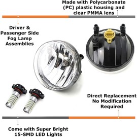 iJDMTOY OEM-Spec Clear Lens Fog Light Kit with 69-SMD Super Bright Ice Blue LED Replacement Bulbs Compatible With 2007-2013 GMC Sierra 1500 2500 3500