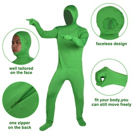 UTEBIT Green Screen Suit XXL for Adults Unisex Spandex Stretch Morph Suit Invisible Disappearing Man Costume for Chroma Key Video Effects and Pranks