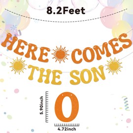 Nesinpa Here Comes the Son Banner - Sunshine Baby Shower Gender Reveal Party Decor, First Trip Around The Sun Decorations Gold Orange