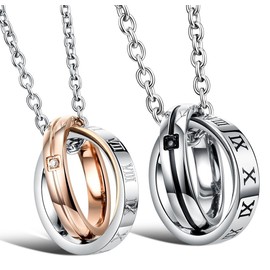 Jewelry Amazing Titanium Stainless Steel Roman Numerals Couple Pendant Necklace Matching Set Valentine Element