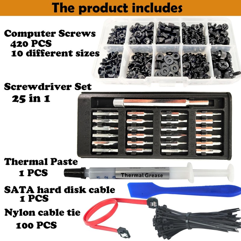 Computer Screws Motherboard Standoffs Assortment Kit,High Performance Thermal Paste,Precision Screwdriver