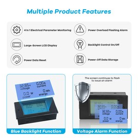 Hosyond DC 6.5-100V 0-100A LCD Display Digital Power Monitoring Meter Voltage Current Power Energy Meter Ammeter Voltmeter Multimeter with 100A Current Shunt
