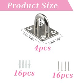 4 Pack Square Pad Eye Plate, M5 Heavy Duty Eye Pad Plate 304 Stainless Steel Square Ceiling Hooks, Heavy Duty Eye Plate Hook Metal Suspension Wall Mount U Eye Plates Eyes Ring Hook with Screws