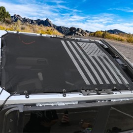 JHD-TOGO Sunshade Top Cover for Ford Bronco 4Door,Full Length Mesh Sun Shade Bikini Soft and Hard Top Sunroof for Ford Bronco 2021 2022 2023 Accessories,Blocks UV,Wind,Noise,America Flag