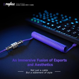 PWNAGE Coiled Aviator Cable – Nebula Purple – Detachable USB-C Mechanical Keyboard Cable with Double-Sleeved Paracord, Custom Coiled Design, Durable Metal Aviator Connector