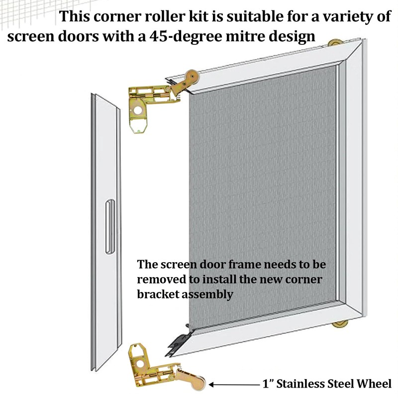 Sliding Screen Door Corner Insert Rollers Assembly with 1" Diameter