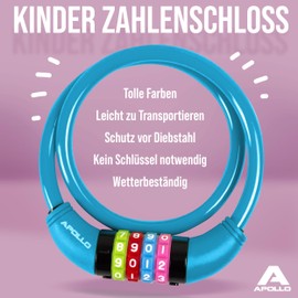 Apollo Children's Bicycle Lock - Also for Scooters and Balance Bikes - Simple Combination Lock for Children, Lightweight and Safe, Scooter Lock with Combination Code