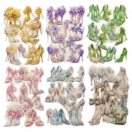 TIAMECH 60Pcs Dream Glass Slipper Series PET Scrapbook Stickers, Shell Sea Thyme Yarn Stickers Kit for Scrapbooking, Junk Journal Ephemera, DIY Crafts Waterproof Journaling Supplies