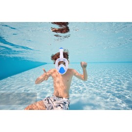 Wsobue Diving Mask for Children, Full Mask, Snorkel Mask, 180° Field of View Compatible with Sports Cameras, Easy Breathing, Dry Snorkel Set for Children Aged 5-14 (Sky Blue, XS for Children)