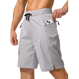 Men's Swim Trunks Quick Dry Board Shorts with Zipper Pockets Beach Shorts Bathing Suits for Men - No Mesh Liner(Light Grey,L)