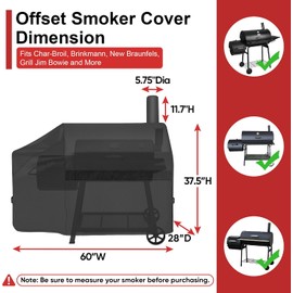 iCOVER Offset Smoker Cover 60 inch Charcoal Pellet Grill Covers Heavy Duty Waterproof 600D BBQ Smokers Protection for Brinkmann for Char-Broil for Weber, Nexgrill, New Braunfels for Oklahoma Joe's