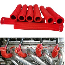 Spark Plug Wire Boots Thermal Protection Insulator Sleeve, 2500 Degree Heat shield Cover Wrap 6 inch for Car Truck 8PCS （Red)