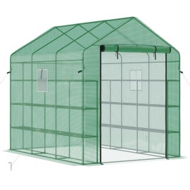 8' X 6' X 7' Modern Portable Walk-in Metal Powder Coated Greenhouse 18 Shelves Roll Zipper Door UV Protection for GrowingColor: default Color