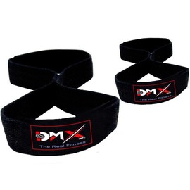 DMX INTL Figure 8 Lifting Straps Premium Quality Neoprene Padded Wrist Support Bar Strap Ideal for Deadlifting, Squat, Heavy Weightlifting, Shrugs (Black)