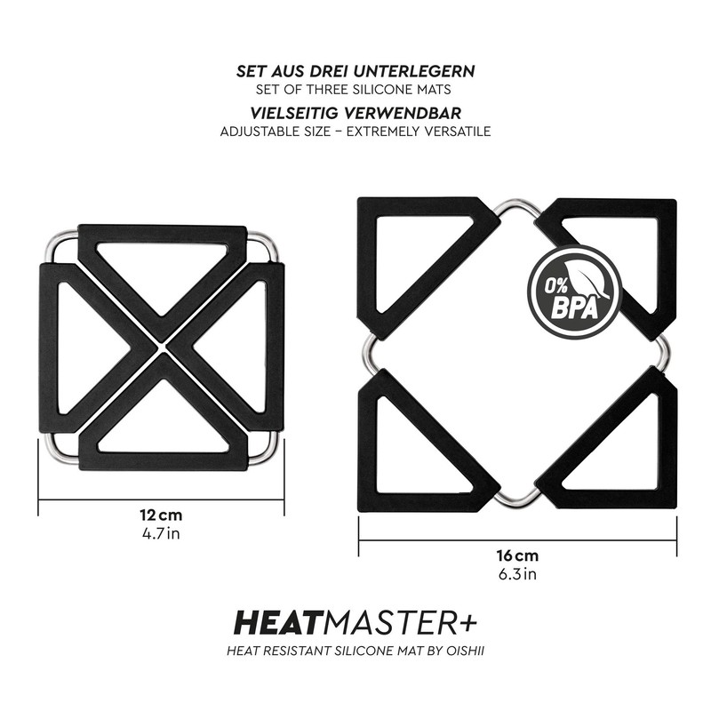 Oishii Heatmaster, Set of 3 Heat Resistant Trivets, Various Designs