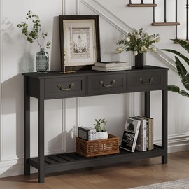 ChooChoo Console Table with 3 Drawers, Rustic Entryway Table, Narrow Long Sofa Table for Living Room, Hallway, Behind Couch, Black