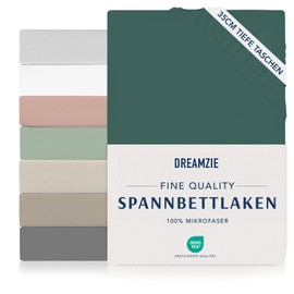 Dreamzie Fitted Sheet 180 x 200 cm - 35 cm Deep Pocket - 100% Microfibre Bed Sheet - Petrol Green, Tested for Harmful Substances (Oeko Tex), Bed Sheet with Elastic Band