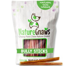 Nature Gnaws Extra Thin Bully Sticks for Small Dogs 5-6" (25 Count) - Long Lasting for Light Chewers and Puppies - Natural Beef Dog Chew Bones