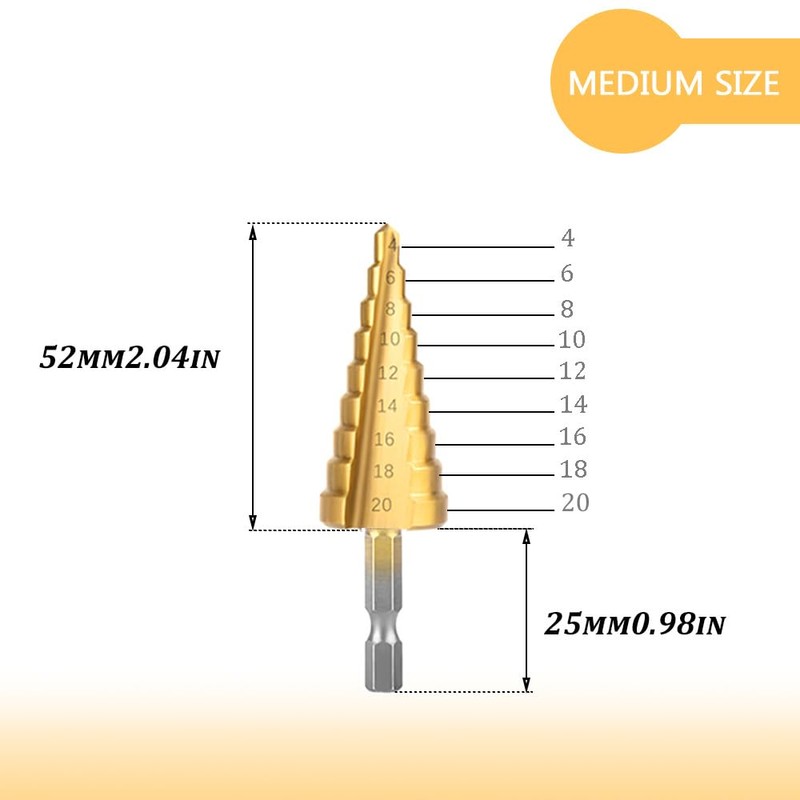 Ruidee 3Pcs Step Bits Set HSS Step Cone Drill Bit