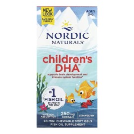Nordic Natuarls Suplemento DHA para niños, 250 mg de Omega 3, 90 mini cápsulas sabor fresa