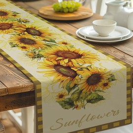 NBEADS Sunflowers Table Runner, Polyester Rectangle Tablecloth Seasonal Summer Kitchen Dining Table Decoration for Home Party Festival Decor, 33x183cm