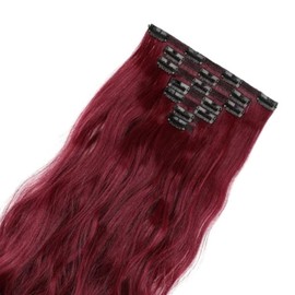 Extensiones de Cabello Ondulado Largo 7PCS Extensiones de Cabello Rojo Clip en Postizo Postizos Sintéticos Invisibles para Mujeres Extensiones de Cabello Ondulado para Mujeres
