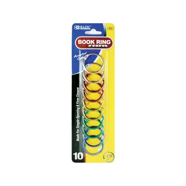 BAZIC 1" Assorted Color Metal Book Rings (10/Pack) (Case of 24)