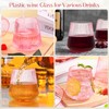 24 Pack Pink Plastic Wine Cups, 14oz Disposable Stemless Ribbed