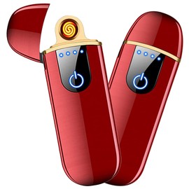 Electronic Lighter, Smart USB Rechargeable Lighter,Mini Electric Lighter Touch Ignition Windproof Flameless Lighter Plasma Lighter with Battery Indicator for Men Father Gifts (Red)