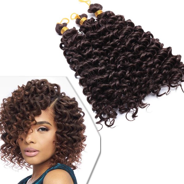 3 Bundles Afro Braiding Hair Piece Hair Extensions Like Real Hair Water Wave Crochet Weaving Braids Extensions Cheap Hair Extensions 20 cm - 90 g # Dark Brown