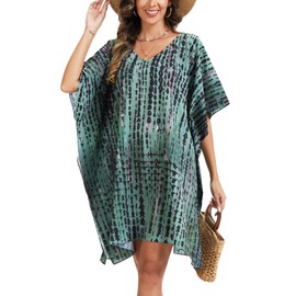 Moss Rose Beach Kaftan Dresses for Women V Neck Summer Green Swimsuit Cover up Beach Vacation Clothing
