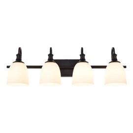 Hanaloa Bathroom Vanity Light Fixtures, Farmhouse Matte Black 4 Lights Wall Sconce Lighting with Opal Glass Shade, Porch Wall Mount Light Fixture for Bathroom, Mirror Cabinets Hallway Stairs