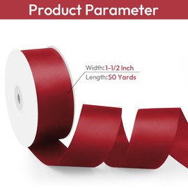 Isaspire 1-1/2" Width x 50 Yards Satin Fabric Ribbon, Burgundy Ribbon Perfect for DIY Bows, Swags, Gift Wrapping, Craft, Flower Bouquet, Christmas and Party Decoration