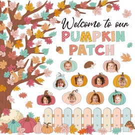 Pasimy Fall Bulletin Board Decorations Set Pumpkin Classroom Door Decor Autumn Maple Cutouts DIY Pumpkin Photo Crafts Thanksgiving Bulletin Board for School Home Office Wall Supplies (Cartoon)