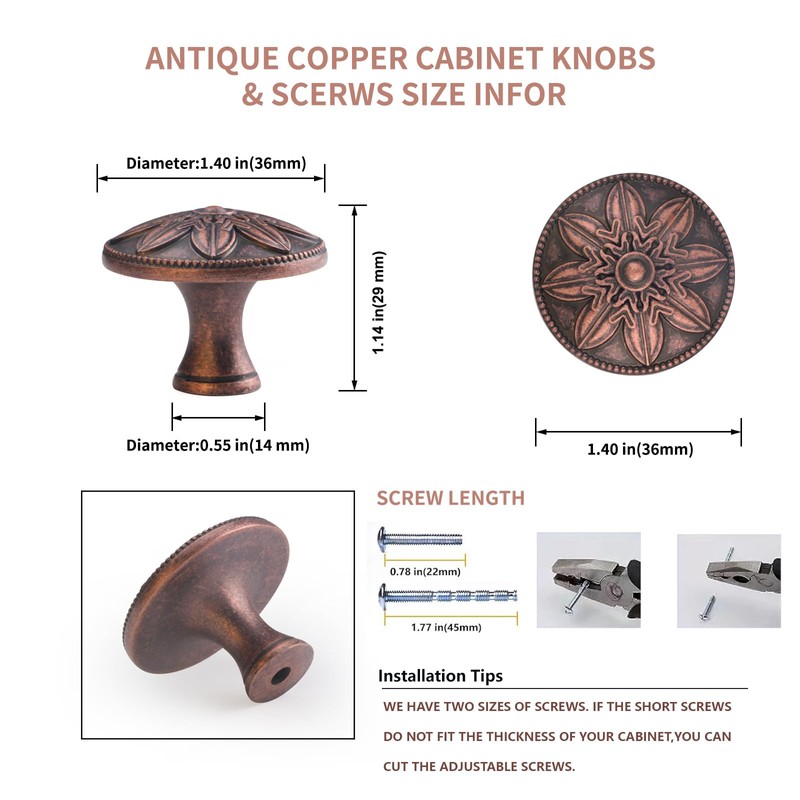 Xlroaafs 10 Pack Vintage Copper Cabinet Hardware Knobs Antique Drawer