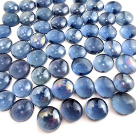 HappyFiller Flat Glass Marbles Grey Blue Gems 1 LB Approx 100 PC Fill 0.3 L Vol.Aquarium Pebbles,Fire Drop Beads,Vase Filler,Art Crafts,Candle Holder Decor Stone