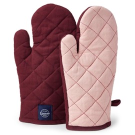 Encasa XO Heat Resistant Cotton Oven Gloves Mitts (2 Pc Set) - Quilted & Safe 12x6.6 in - for Kitchen, Cooking & Baking, Grilling, Handling Hot Pots & Pans - Maroon