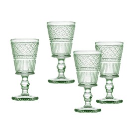 Godinger Wine Glasses, Drinking Glasses with Stem, Red Wine Glasses, Wine Glass Cups, Vintage Decor - Claro Collection, Green, Set of 4
