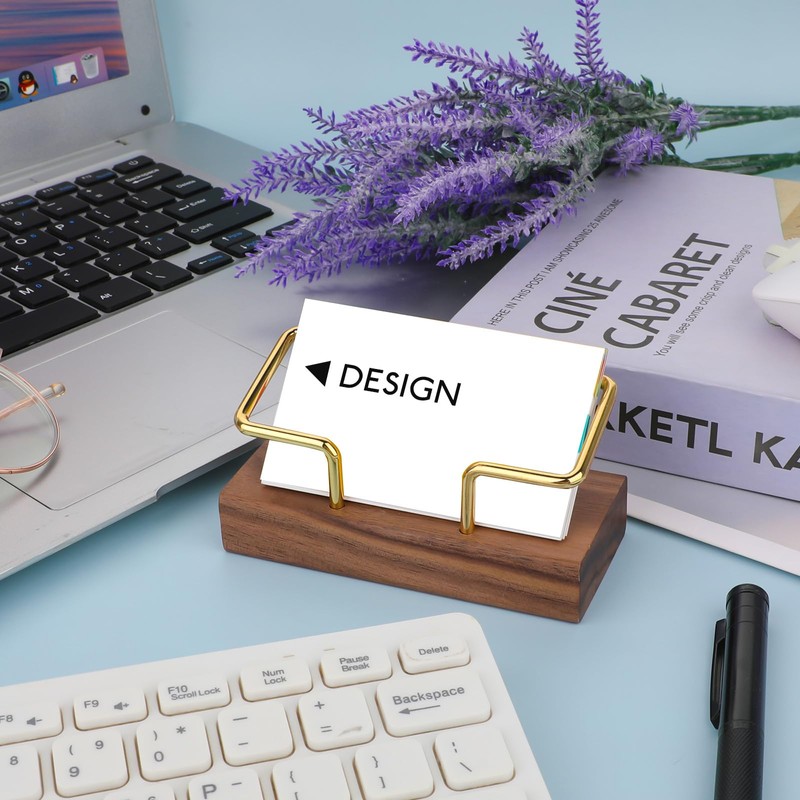 Sliverdew Walnut Wood and Brass Business Card Holder - Classic