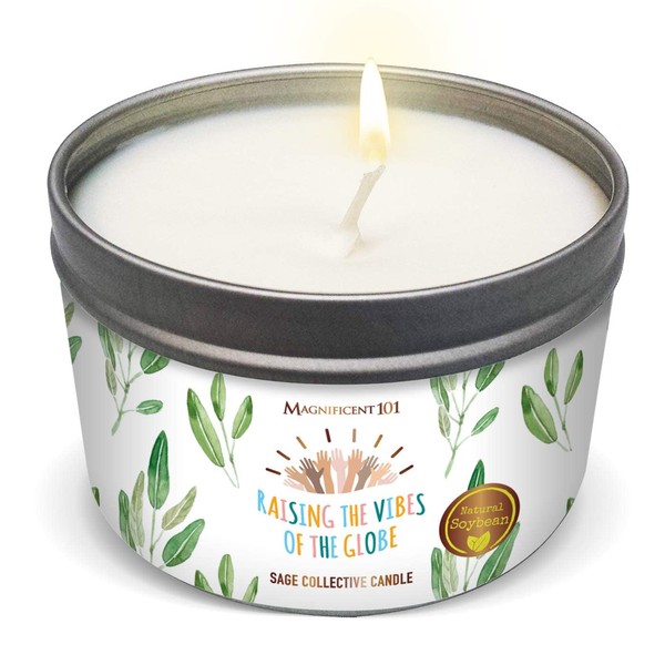 Magnificent 101 Long Lasting Pure White Sage Collective Smudge Candle | 6 Oz - 35 Hour Burn | All Natural Soy Wax Candle for House Energy Cleansing & Manifestation | Raising The Vibes of The Globe