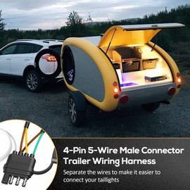 4 Pin 5 Wire Trailer Wiring Harness 26FT with Jacketed Cable，Wishbond Trailer Light Kit 4 Way Flat 5 Wire Harness Trailer Wire Connector Plug for Both-Side Taillights of Rewiring Trailer RV Boat…