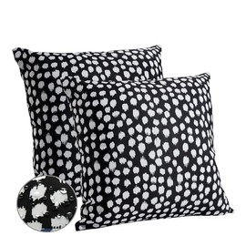 Allorry Outdoor Pillow Covers 20x20 Set of 2 Boho Design Black Polka Dot Decorations Pillows Summer Outdoor Waterproof Patio Furniture Garden Porch Sofa Bed Cushion Covers Home Decor JB002-B20