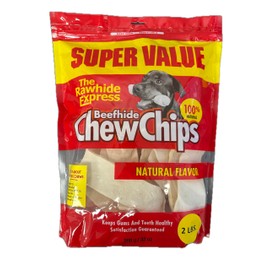 The Rawhide Express Natural Rawhide Strips/Chips Dog Chew | 2 Pounds - 32 Ounces