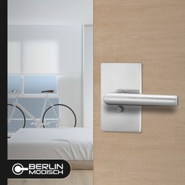 Berlin Modisch Privacy Lever Door Handle Designer Series Easy to Open Locking Lever Set [for Bedroom or Bathroom] Reversible for Right & Left Sided Doors Heavy Duty - Satin Nickel Finish