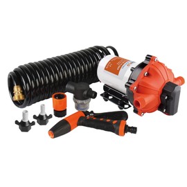 SEAFLO 55-Series Washdown Pump Kit - 12V DC, 5.5 GPM, 70 PSI, Self-Priming, Coiled Hose, Spray Nozzle, High Flow for RV, Boat, Off-Grid, Freshwater, and Saltwater Applications 4-Year Warranty