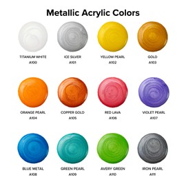 GenCrafts Metallic Acrylic Pouring Paint 12 Colors Pre-Mixed High Flow & Ready to Pour - 2 oz./60 ml Bottles - Multi-Purpose Paints for Canvas, Paper, Rocks, Wood