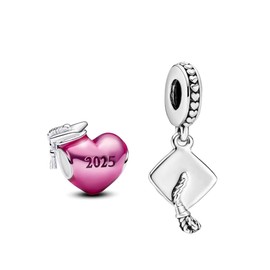 TCZNAF 2025 Graduation Charm Heart Graduation Pendant Compatible with European Bracelets Necklaces Graduation Jewellery Gift, Sterling Silver Cubic Zirconia