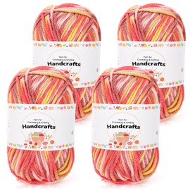 Aeelike 200 g (4 x 50 g) Wool with Colour Gradient for Crocheting Hand Knitting Yarn, 5Ply Cotton for Knitting, Crochet Yarn, Soft Knitting Yarn, Colourful, Acrylic Wool, Cotton Yarn for Crochet and